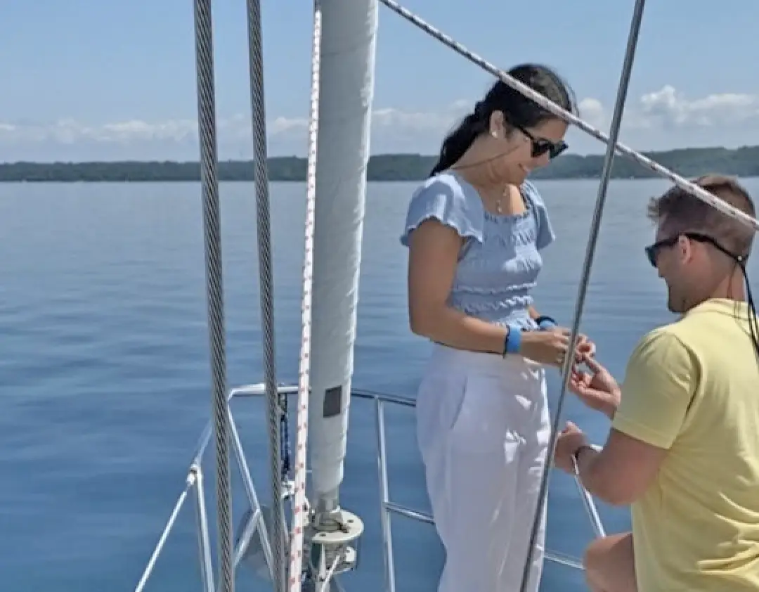 A marriage proposal aboard the Impulse on Traverse Bay in Traverse City Michigan