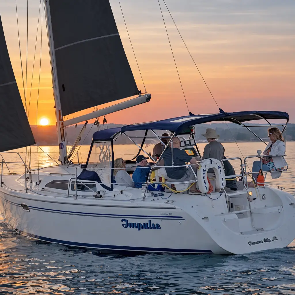 Book a charter for a sunset over the lake at Grand Traverse Bay